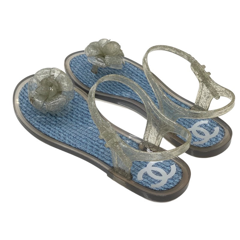 Chanel CHANEL Sandals Shoes Rubber Clear Blue Flat Sandals Camellia Coco Mark