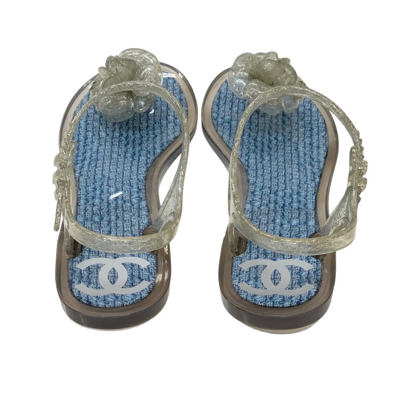 Chanel CHANEL Sandals Shoes Rubber Clear Blue Flat Sandals Camellia Coco Mark