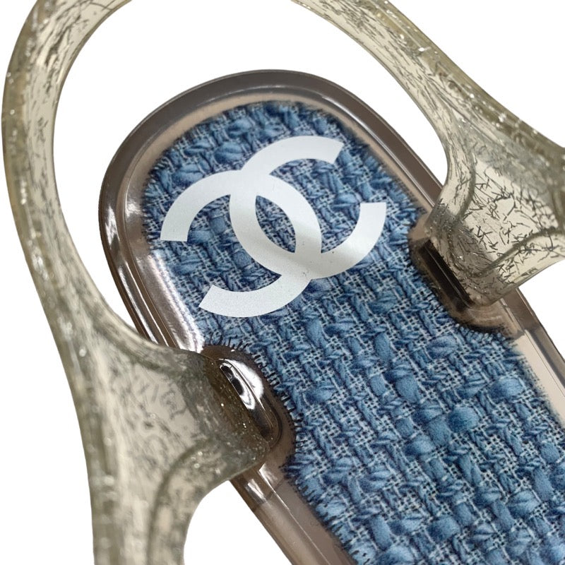 Chanel CHANEL Sandals Shoes Rubber Clear Blue Flat Sandals Camellia Coco Mark