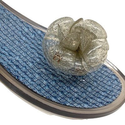 Chanel CHANEL Sandals Shoes Rubber Clear Blue Flat Sandals Camellia Coco Mark