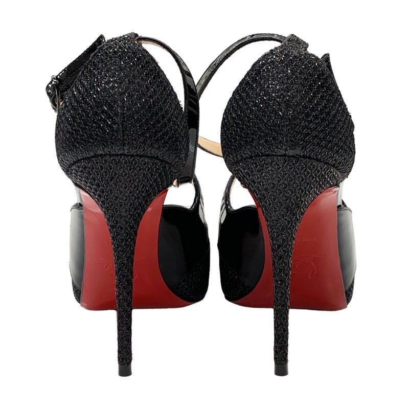 Christian Louboutin Sandals Shoes, Patent Black Glitter Cross Strap Party Shoes