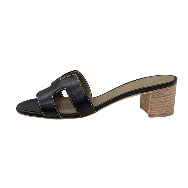 Hermes Oazis Sandals Shoes Leather Black Mules