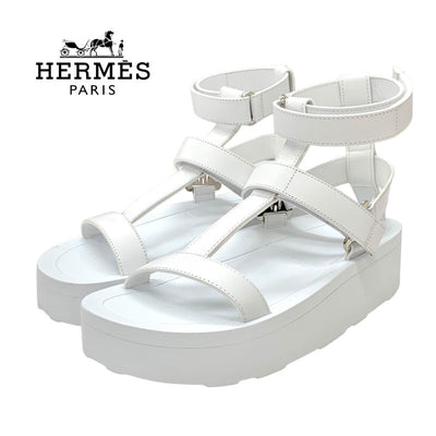 Hermes HERMES Enid Sandals Shoes Leather White White Unused Sports Sandals