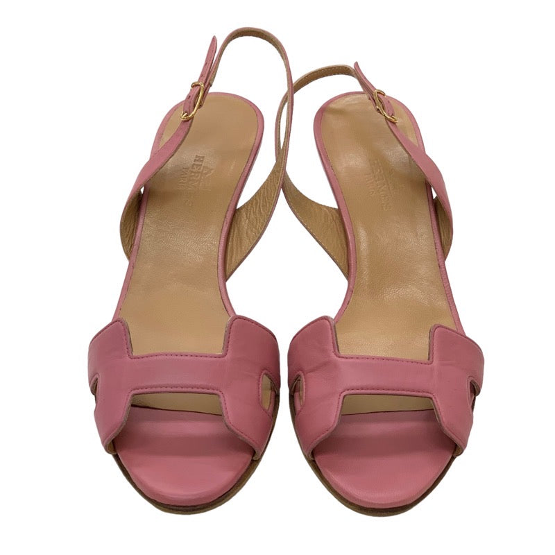 Hermes Night Sandals Shoes Leather Pink Slingback