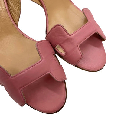 Hermes Night Sandals Shoes Leather Pink Slingback