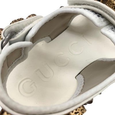 Gucci Sandals, Shoes, Mesh Leather, White, Gold, Silver, Unused Sports Sandals, Flat Sandals, Bijou Studs