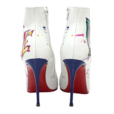 クリスチャンルブタン Christian Louboutin ブーツ ショートブーツ スパイク スタッズ LOVE ペイント レザー パテント ホワイト