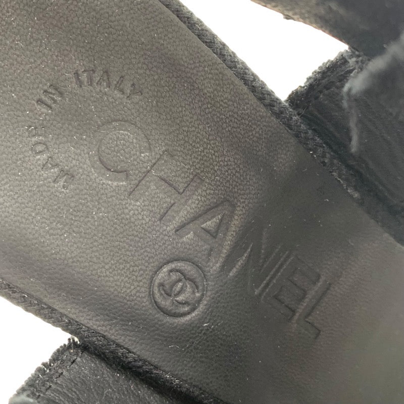 シャネル CHANEL サンダル 靴 シューズ キャンバス ブラック 黒 ゴールド ココマーク ウェッジソール