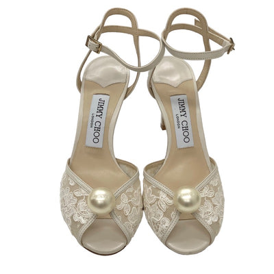 Jimmy Choo JIMMY CHOO Sandals Shoes Leather White Pearl Lace Party Shoes Wedding Shoes