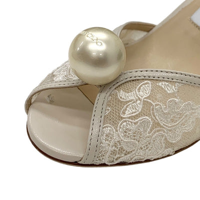 Jimmy Choo JIMMY CHOO Sandals Shoes Leather White Pearl Lace Party Shoes Wedding Shoes