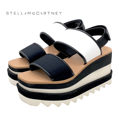 STELLA McCARTNEY Ellis Sandals Shoes Fabric Leather Black White Thick Sole Platform