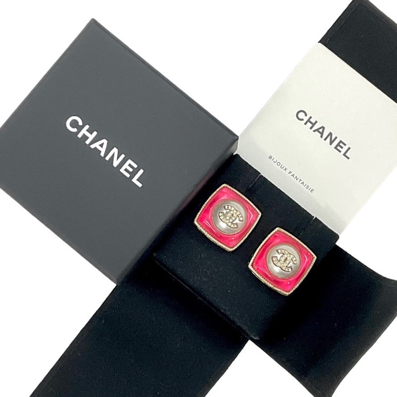 シャネル CHANEL ピアス ピンク ゴールド ココマーク ラインストーン パール スクエア