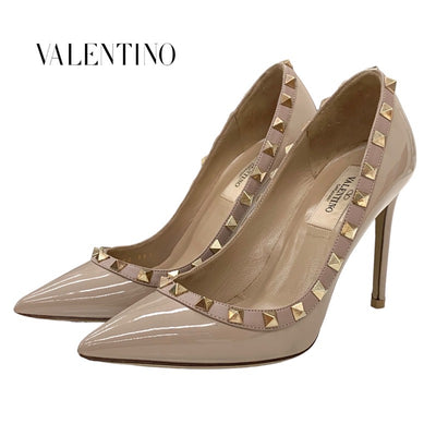 Valentino Pumps Shoes Patent Leather Beige Gold Rock Studs