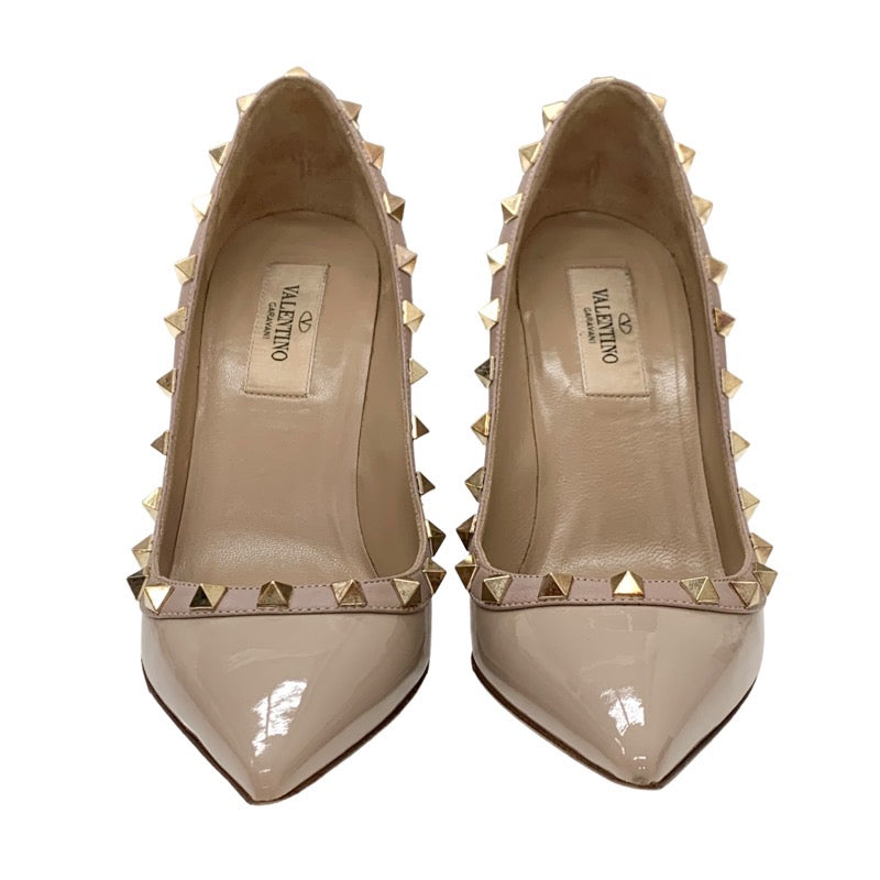 Valentino Pumps Shoes Patent Leather Beige Gold Rock Studs