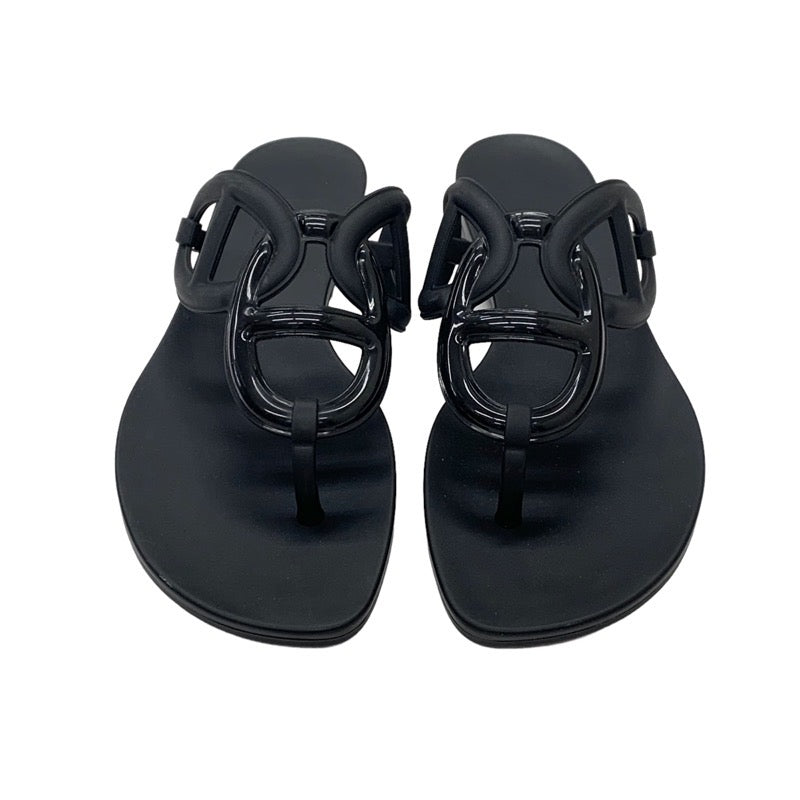 Hermes Egeri Sandals Shoes Rubber Black Unused Tong Sandals Flat Sandals