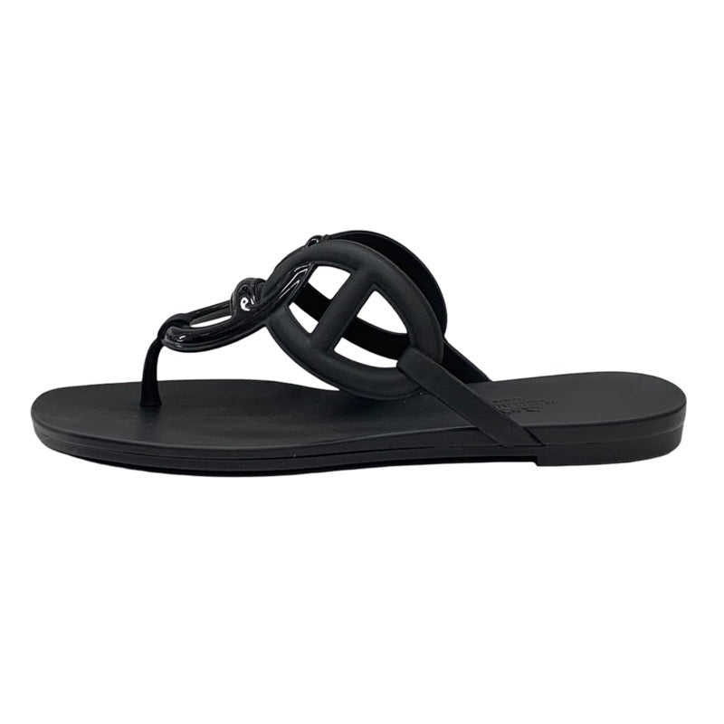 Hermes Egeri Sandals Shoes Rubber Black Unused Tong Sandals Flat Sandals