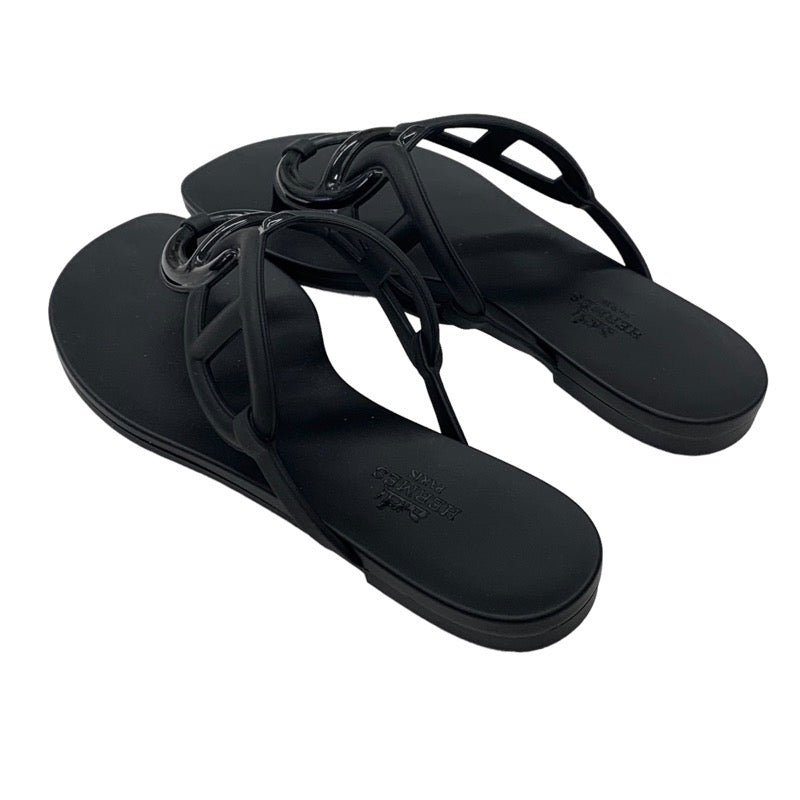 Hermes Egeri Sandals Shoes Rubber Black Unused Tong Sandals Flat Sandals