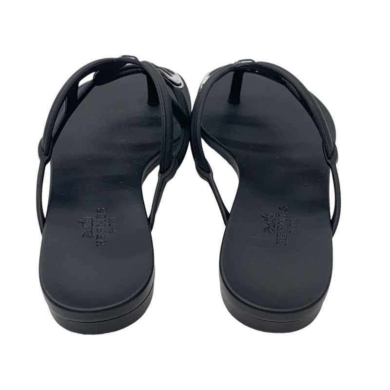 Hermes Egeri Sandals Shoes Rubber Black Unused Tong Sandals Flat Sandals