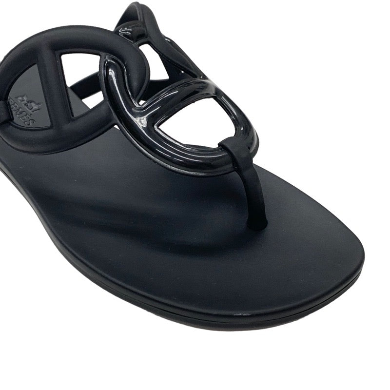 Hermes Egeri Sandals Shoes Rubber Black Unused Tong Sandals Flat Sandals