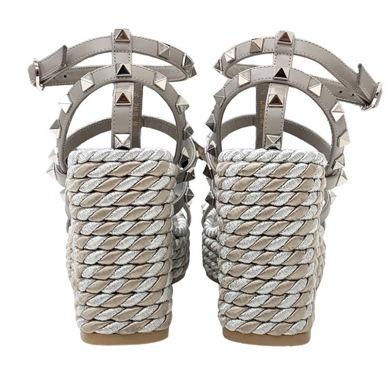 Valentino Sandals, Shoes, Leather, Grey, Silver, Rock Studs, Wedge Sole