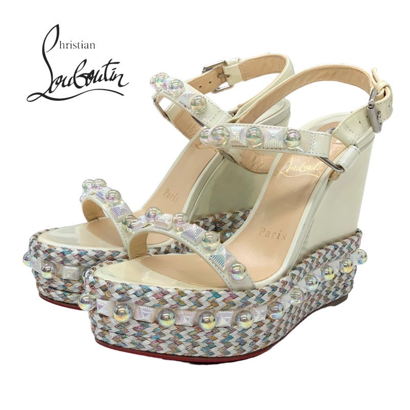 Christian Louboutin Cataconico Sandals Shoes Shoes Patent Ivory Aurora Studs Wedge Sole