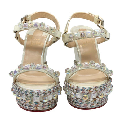 Christian Louboutin Cataconico Sandals Shoes Shoes Patent Ivory Aurora Studs Wedge Sole