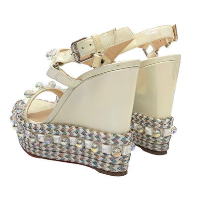 Christian Louboutin Cataconico Sandals Shoes Shoes Patent Ivory Aurora Studs Wedge Sole