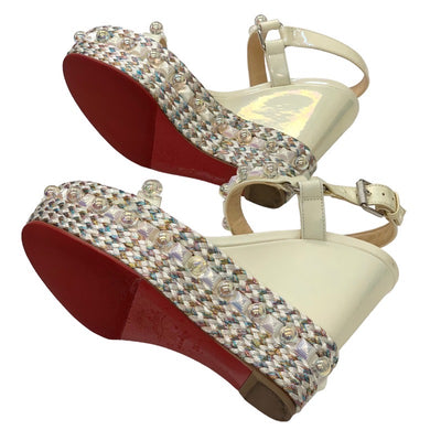 Christian Louboutin Cataconico Sandals Shoes Shoes Patent Ivory Aurora Studs Wedge Sole