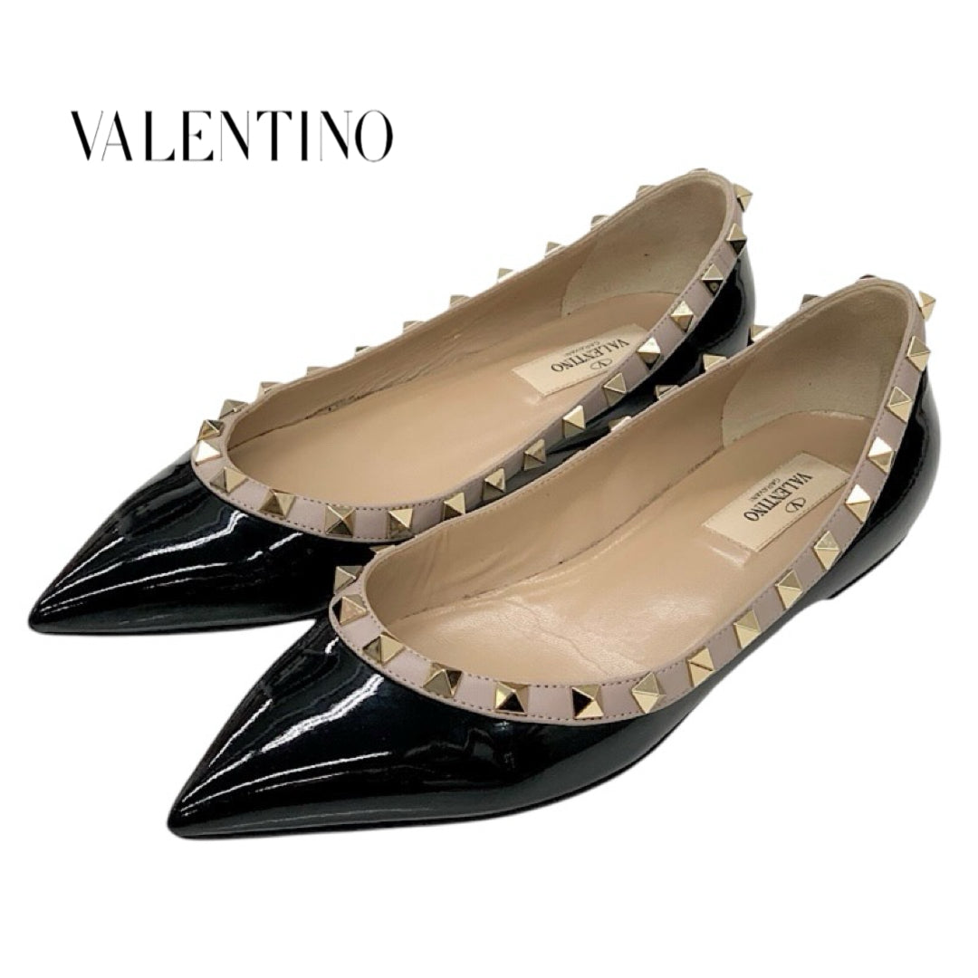 Valentino Pumps Shoes Patent Leather Black Pink Beige Black Gold Rock Studs Flat Pumps Flat Shoes