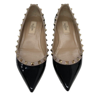 Valentino Pumps Shoes Patent Leather Black Pink Beige Black Gold Rock Studs Flat Pumps Flat Shoes