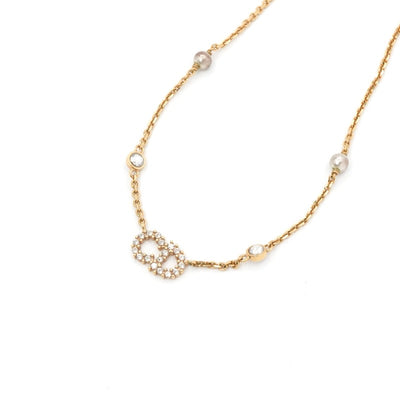 クリスチャンディオール CHRISTIAN DIOR ClairDLune ゴールド CDロゴ ネックレス パール ラインストーン