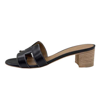 Hermes Oazis Sandals Shoes Leather Black Mules