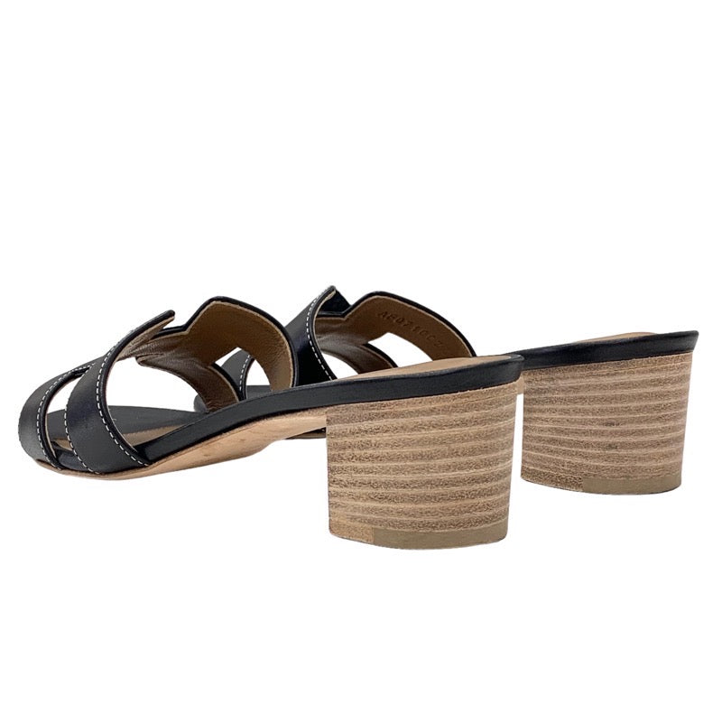 Hermes Oazis Sandals Shoes Leather Black Mules