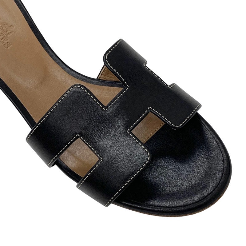 Hermes Oazis Sandals Shoes Leather Black Mules