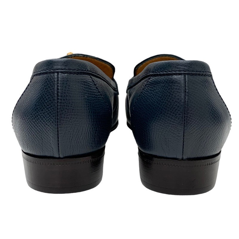 エルメス HERMES ローファー 革靴 靴 シューズ レザー ネイビー系 ゴールド モカシン シェーヌダンクル