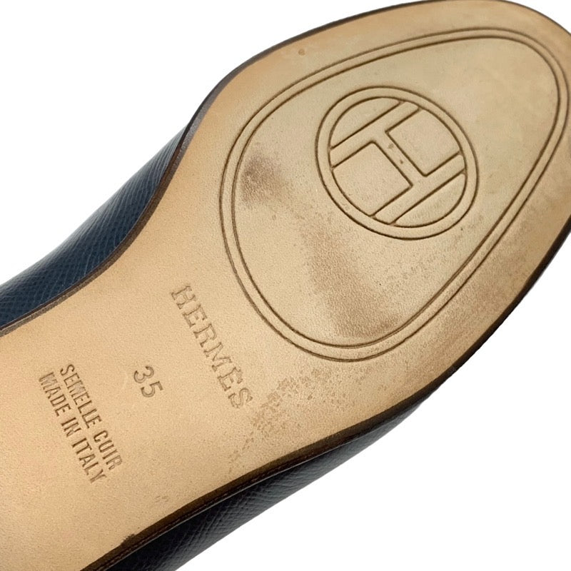 エルメス HERMES ローファー 革靴 靴 シューズ レザー ネイビー系 ゴールド モカシン シェーヌダンクル