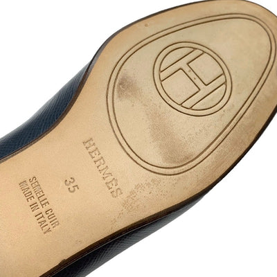 エルメス HERMES ローファー 革靴 靴 シューズ レザー ネイビー系 ゴールド モカシン シェーヌダンクル