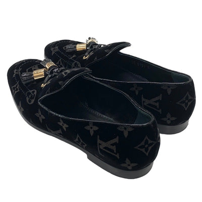 ルイヴィトン LOUIS VUITTON モノグラム フラットシューズ 靴 シューズ ベロア パテント ブラック 黒 ゴールド ローファー オペラシューズ タッセル