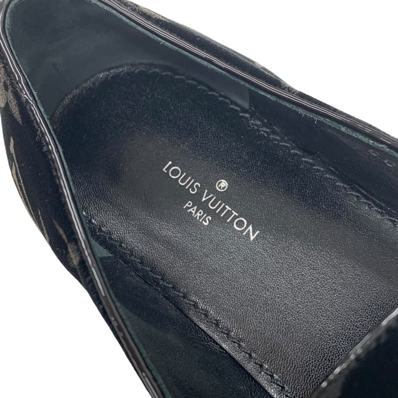 ルイヴィトン LOUIS VUITTON モノグラム フラットシューズ 靴 シューズ ベロア パテント ブラック 黒 ゴールド ローファー オペラシューズ タッセル