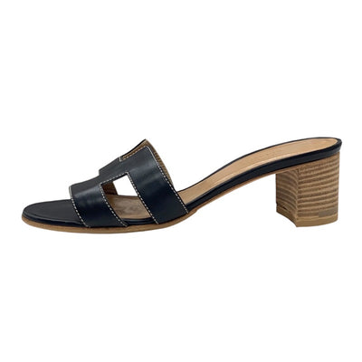 Hermes Oazis Sandals Shoes Leather Black Mules