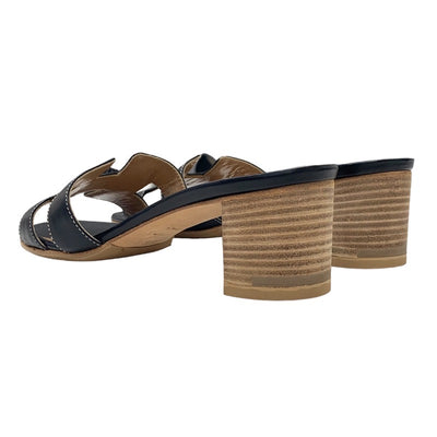 Hermes Oazis Sandals Shoes Leather Black Mules