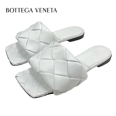 Bottegaveneta Lido Sandals Shoes Leather White Flat Sandals Mules Intrecciato