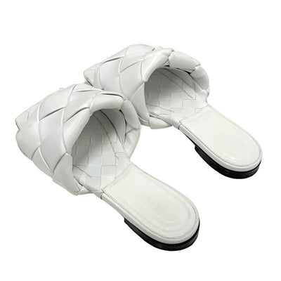 Bottegaveneta Lido Sandals Shoes Leather White Flat Sandals Mules Intrecciato