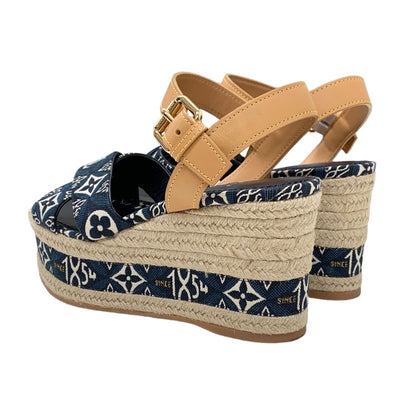 Louis Vuitton Boundary Line Monogram Sandals Shoes Denim Navy Espadrille Wedge Sole since1854