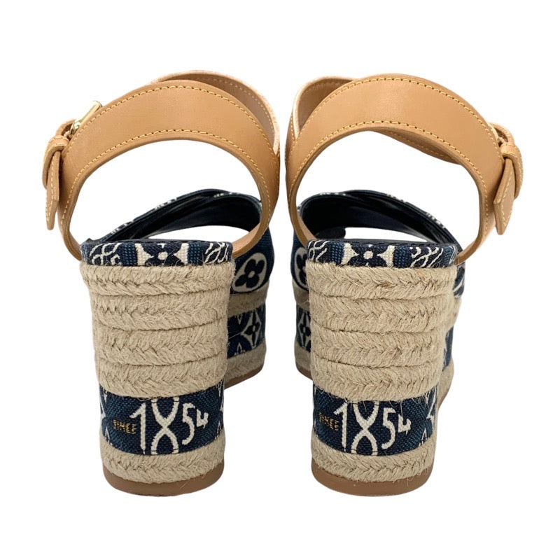 Louis Vuitton Boundary Line Monogram Sandals Shoes Denim Navy Espadrille Wedge Sole since1854