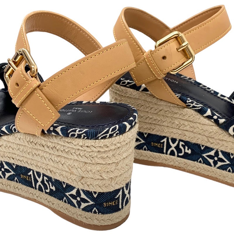 Louis Vuitton Boundary Line Monogram Sandals Shoes Denim Navy Espadrille Wedge Sole since1854