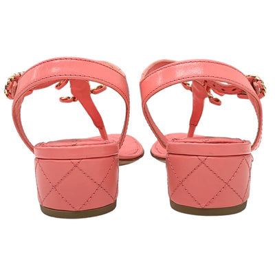 Chanel Sandals, Shoes, Leather, Pink, Gold, Tong Sandals, Coco Mark, Chain