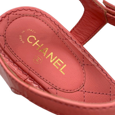 Chanel Sandals, Shoes, Leather, Pink, Gold, Tong Sandals, Coco Mark, Chain