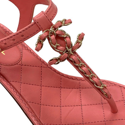 Chanel Sandals, Shoes, Leather, Pink, Gold, Tong Sandals, Coco Mark, Chain