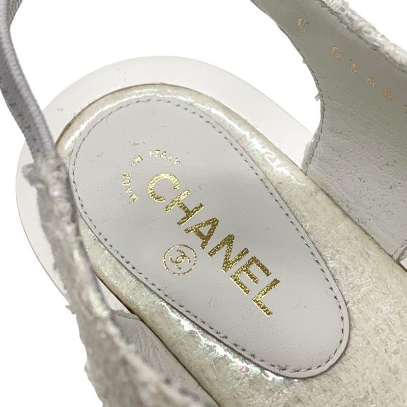 Chanel CHANEL sandals, shoes, fabric, white, unused, tweed, coco mark, stone, tong sandals, flat sandals